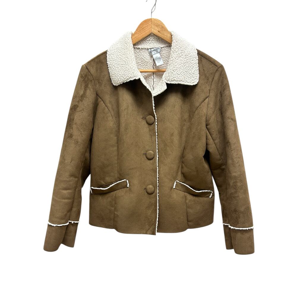 Chico's 1 (US M) Brown Faux Fur Suede Jacket Coat Boho Western Fall Layering